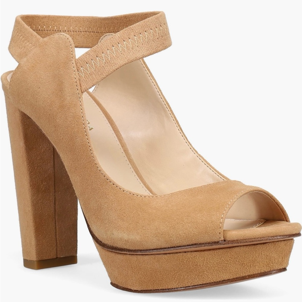 Pelle Moda PACEY Peep Toe Platform Sandal Suede Sz 6.5 New In Box $195 Barbie